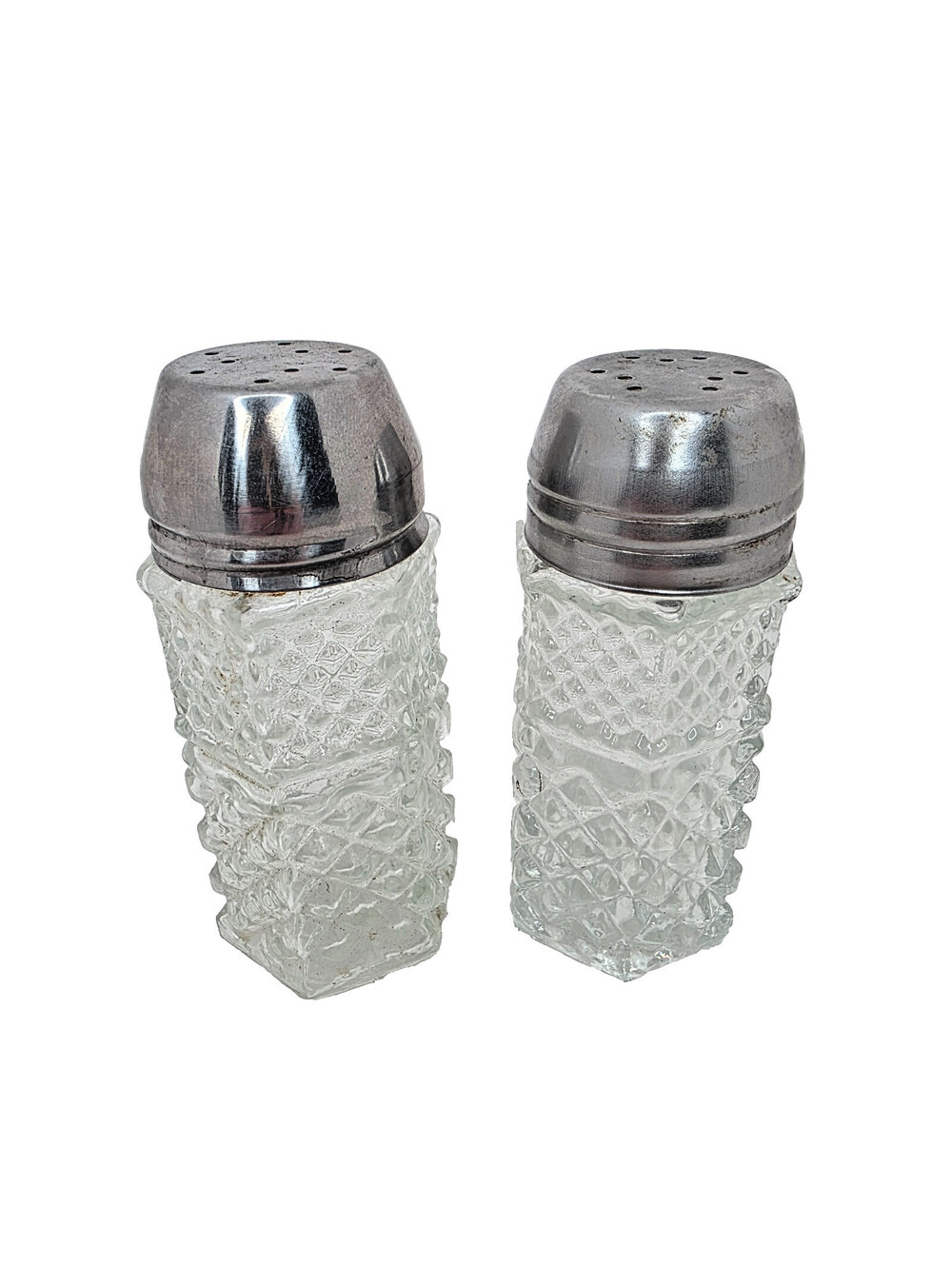 Vintage Anchor Hocking Wexford Glass Salt & Pepper Shakers Set Diamond Cut Clear